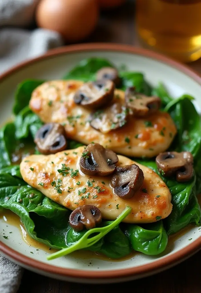 26 Chicken and Mushroom Recipes Healthy and Comforting - 23. Creamy Mushroom Chicken with Spinach