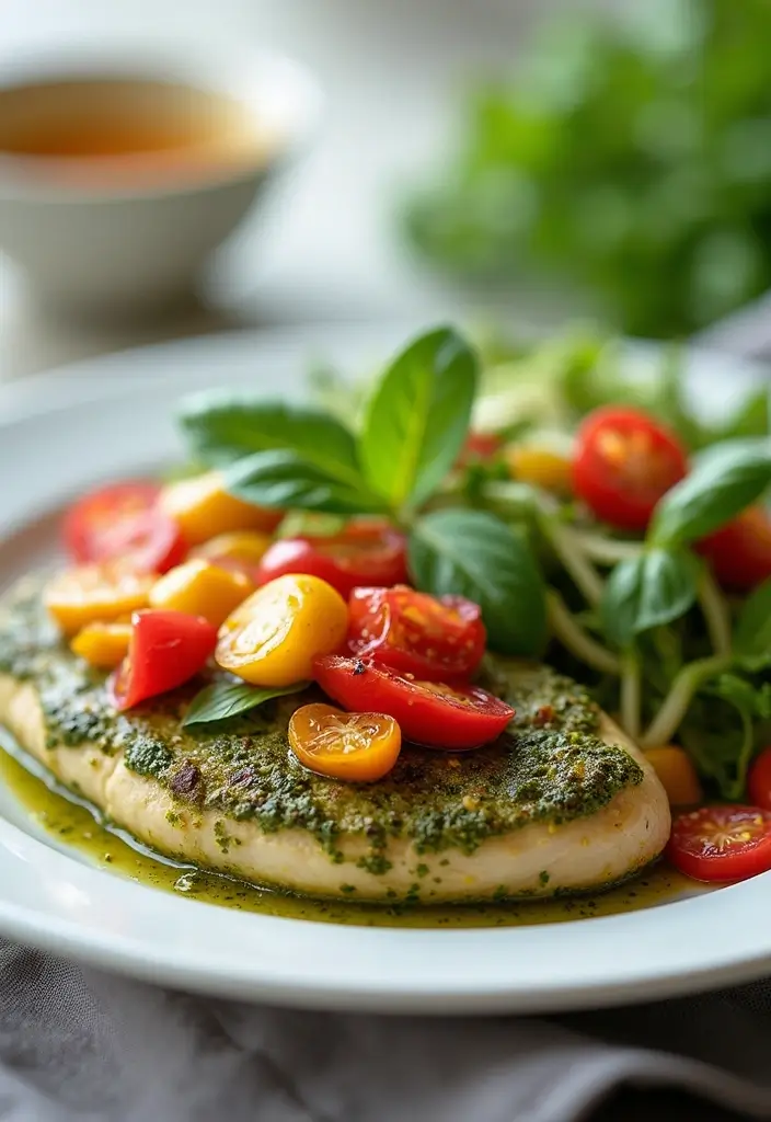 27 Easy Chicken Dinner Recipes Healthy and Quick - 9. Pesto Chicken with Veggies