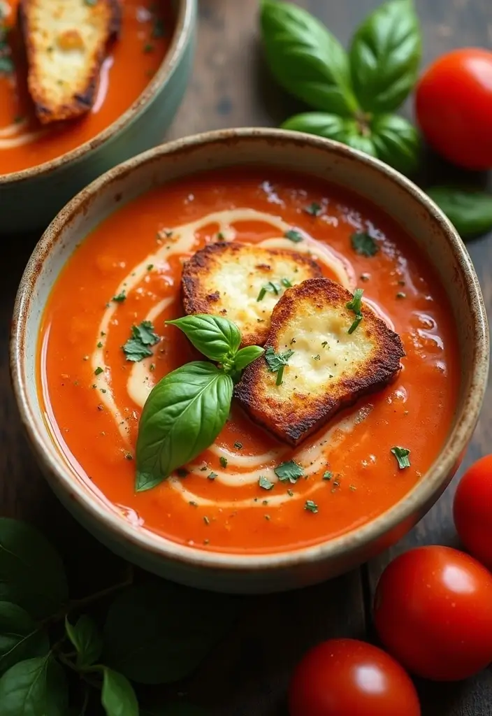 27 Easy Healthy Soup Recipes for Everyday Wellness - 26. Creamy Tomato Basil Soup with Grilled Cheese Croutons