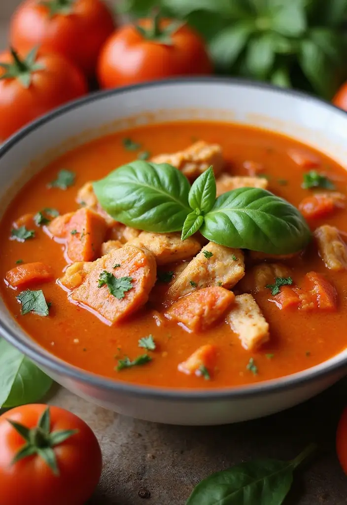 27 Healthy Chicken Soup Recipes That Heal and Satisfy - 5. Tomato Basil Chicken Soup