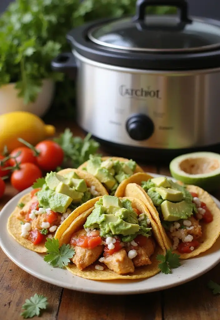 27 Healthy Crock Pot Recipes for Easy Weeknight Dinners - 2. Healthy Chicken Tacos