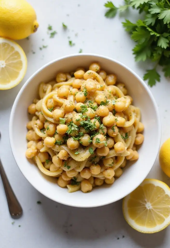 27 Healthy Spring Dinner Recipes That Feel Fresh and Easy - 18. Lemon Garlic Chickpea Pasta