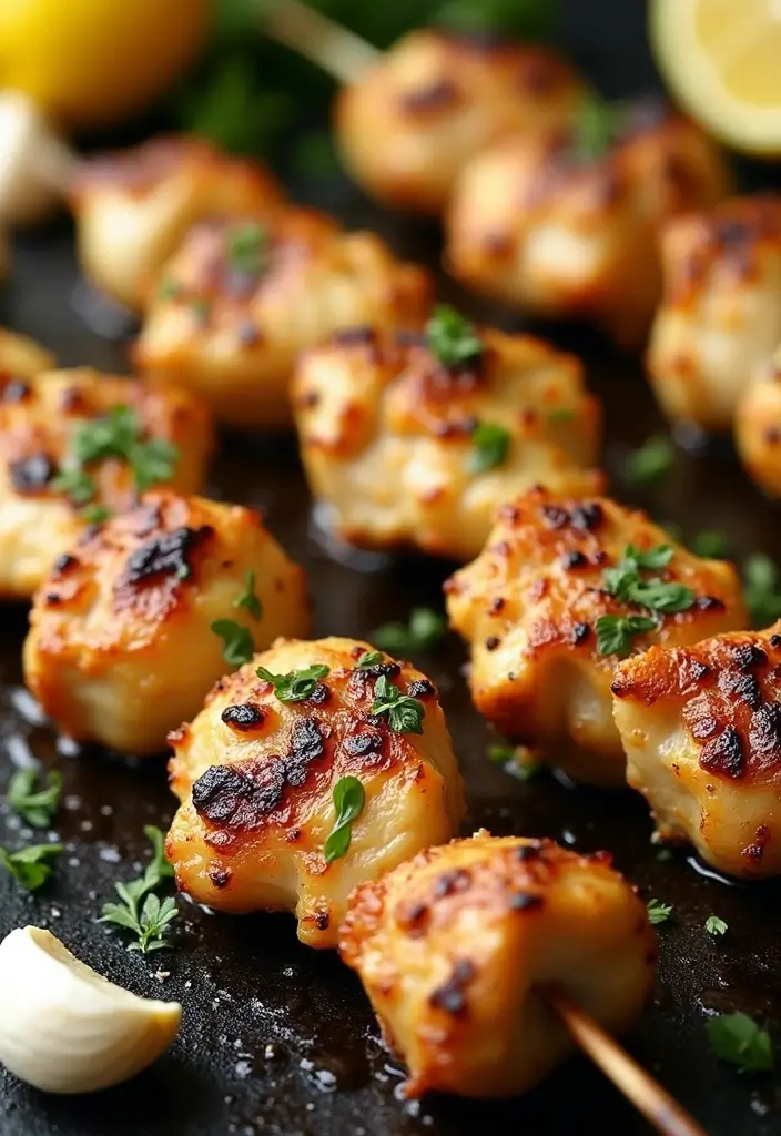 28 Easy Healthy Chicken Dinner Ideas Ready in Minutes - 1. Lemon Garlic Chicken Skewers