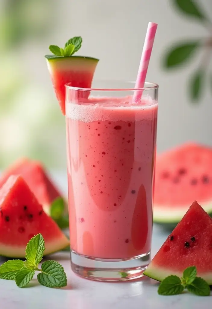 28 Easy Smoothie Recipes Healthy and Perfect for Mornings - 19. Watermelon Mint Smoothie