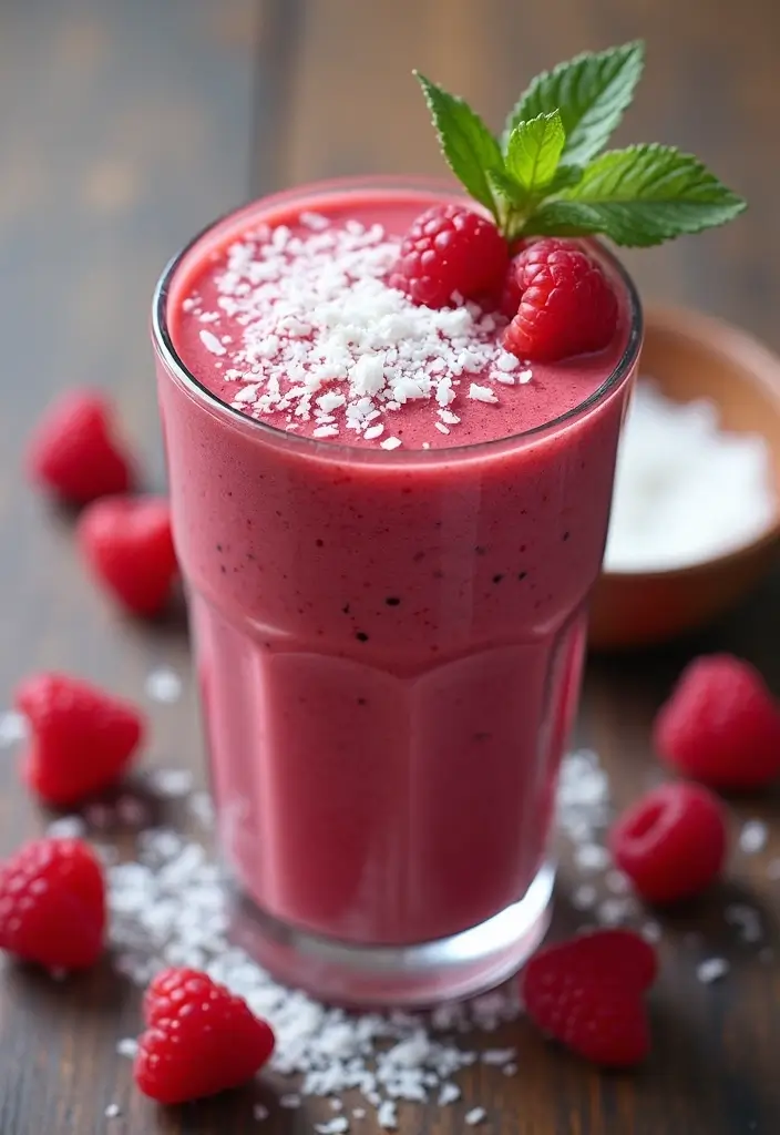28 Easy Smoothie Recipes Healthy and Perfect for Mornings - 20. Raspberry Coconut Smoothie