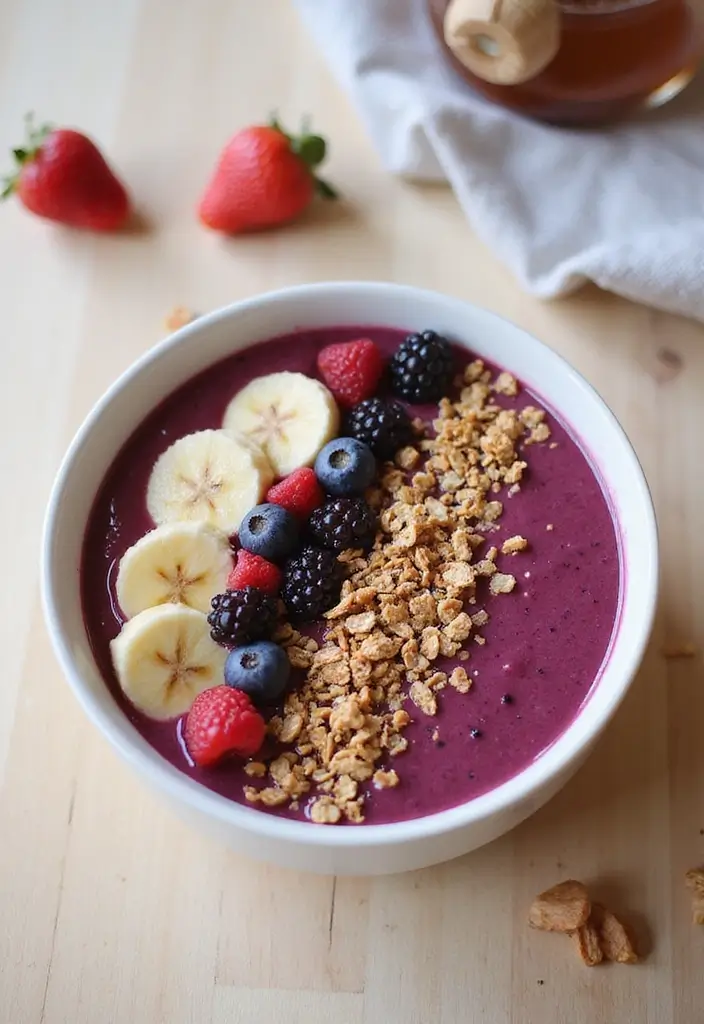 28 Healthy Breakfast Recipes: Easy and Energizing Smoothie Bowls - 1. Berry Banana Bliss Bowl