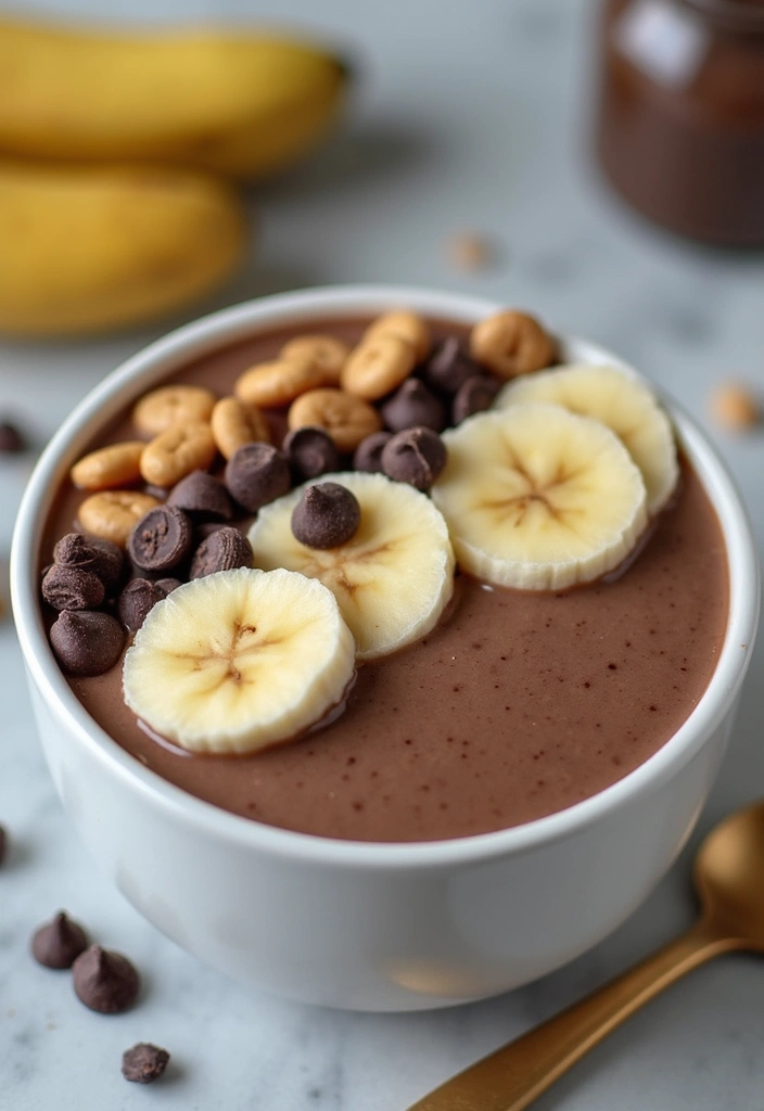28 Healthy Breakfast Recipes: Easy and Energizing Smoothie Bowls - 24. Chocolate Peanut Butter Banana Bowl