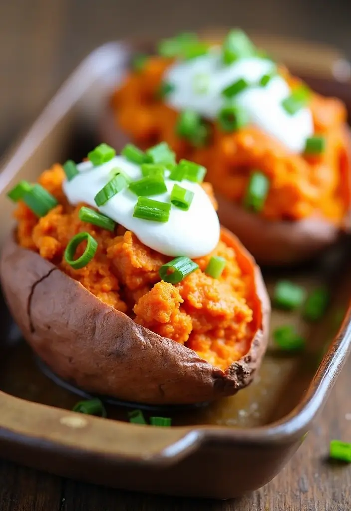 28 Healthy Buffalo Chicken Recipes That Are Spicy and Guilt-Free - 10. Buffalo Chicken Baked Sweet Potatoes