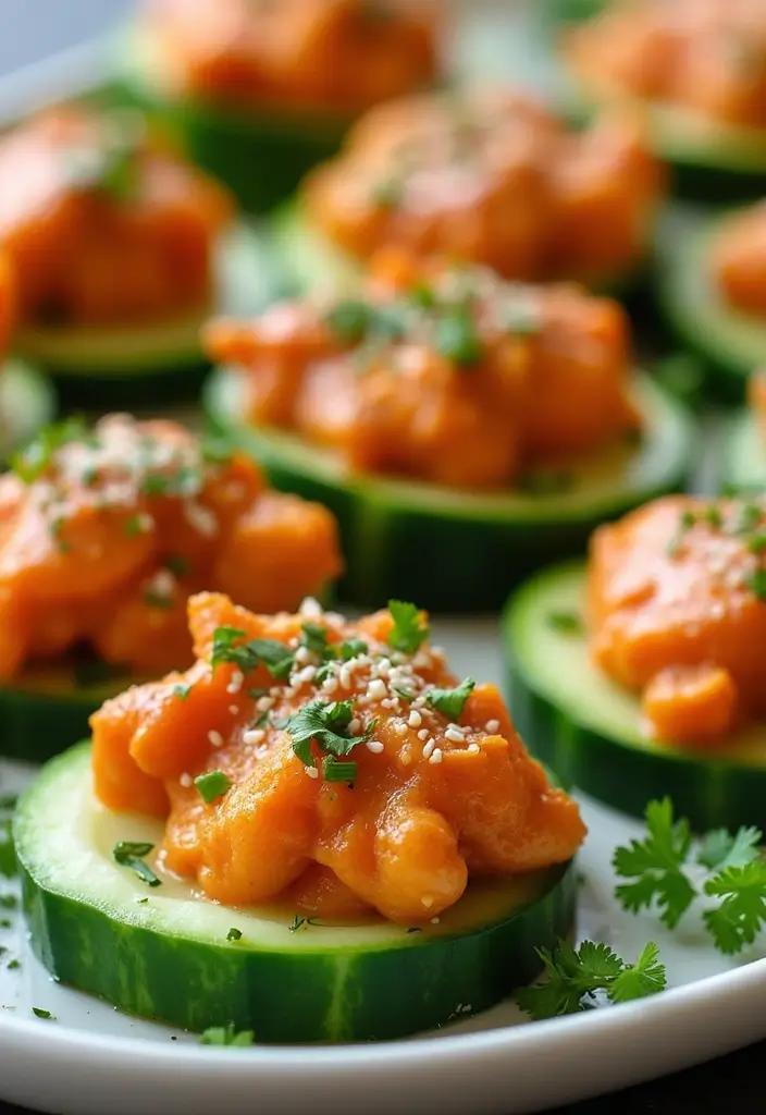 28 Healthy Buffalo Chicken Recipes That Are Spicy and Guilt-Free - 24. Buffalo Chicken Cucumber Bites