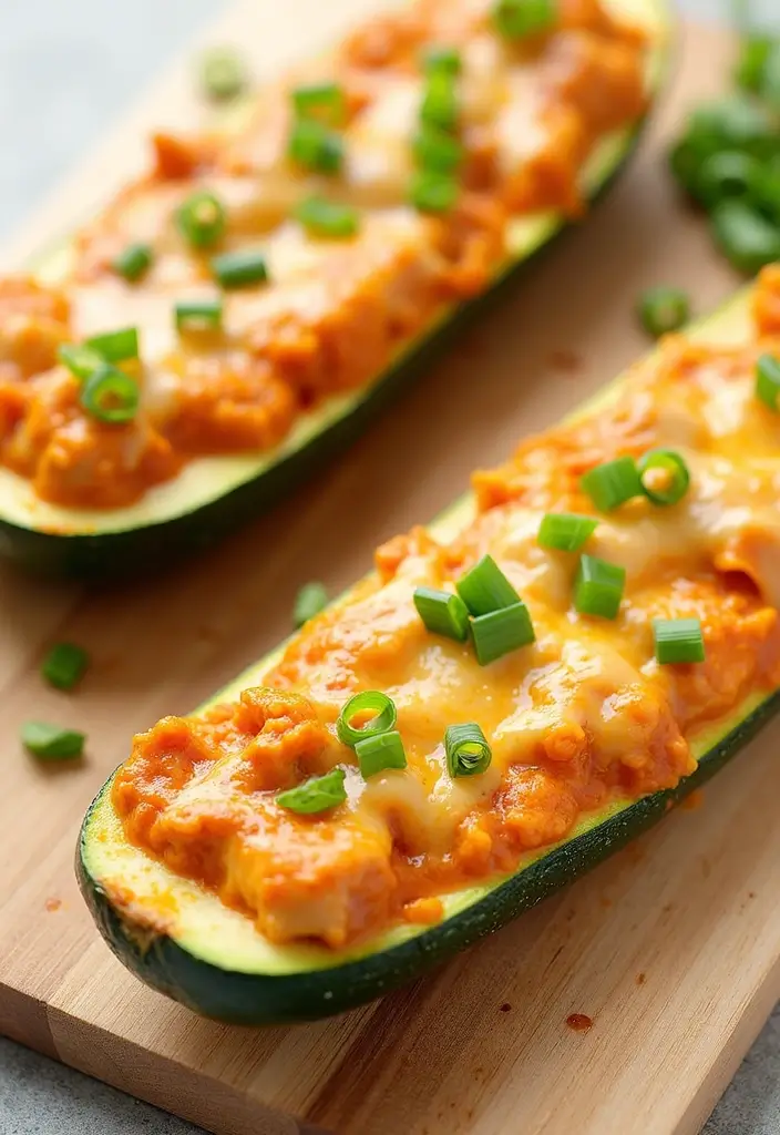 28 Healthy Buffalo Chicken Recipes That Are Spicy and Guilt-Free - 5. Buffalo Chicken Zucchini Boats