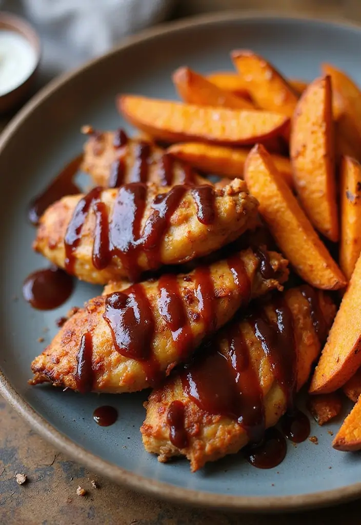 28 Healthy Chicken Tenderloin Recipes That Stay Juicy - 7. BBQ Chicken Tenderloins with Sweet Potato Fries