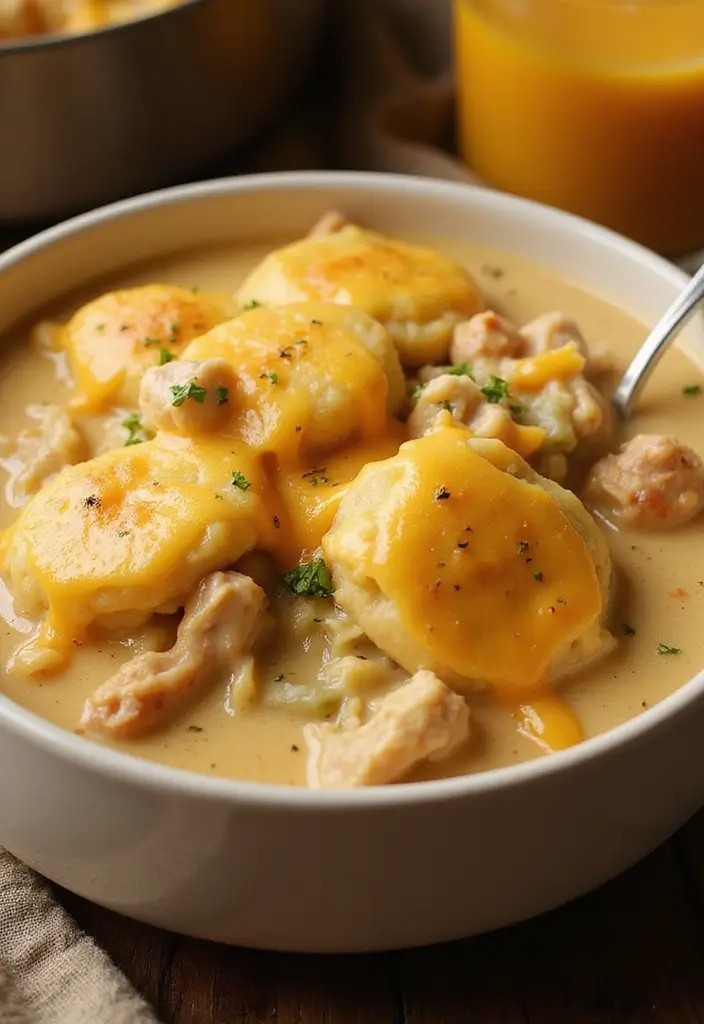 28 Healthy Chicken and Dumplings Recipes That Feel Cozy - 13. Cheesy Chicken and Dumplings