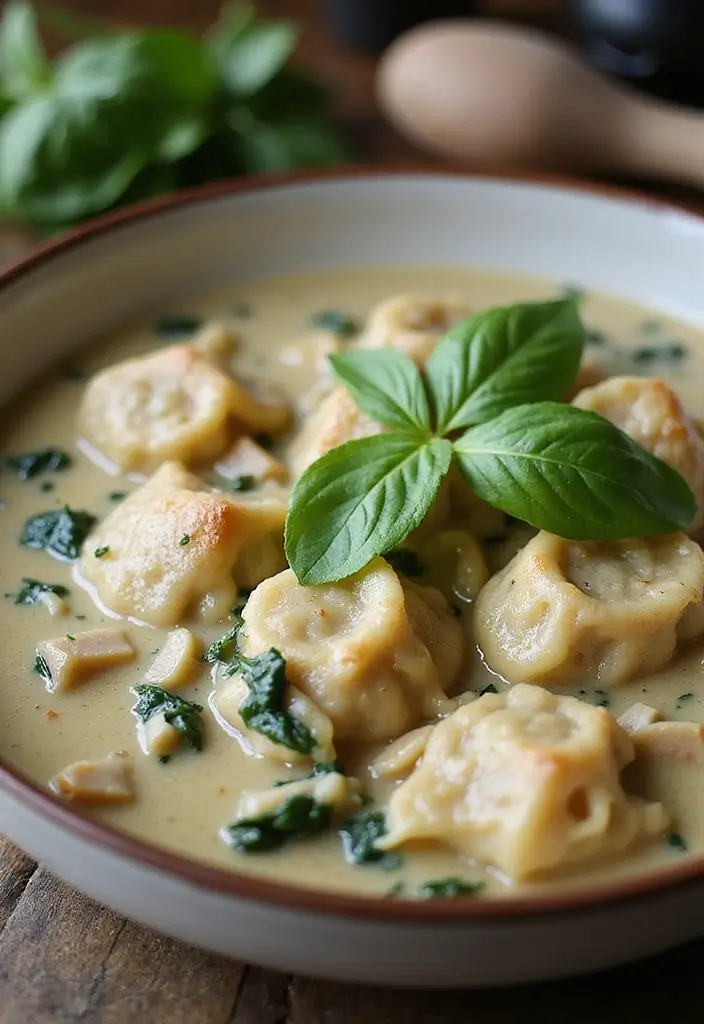 28 Healthy Chicken and Dumplings Recipes That Feel Cozy - 24. Creamy Spinach and Chicken Dumplings