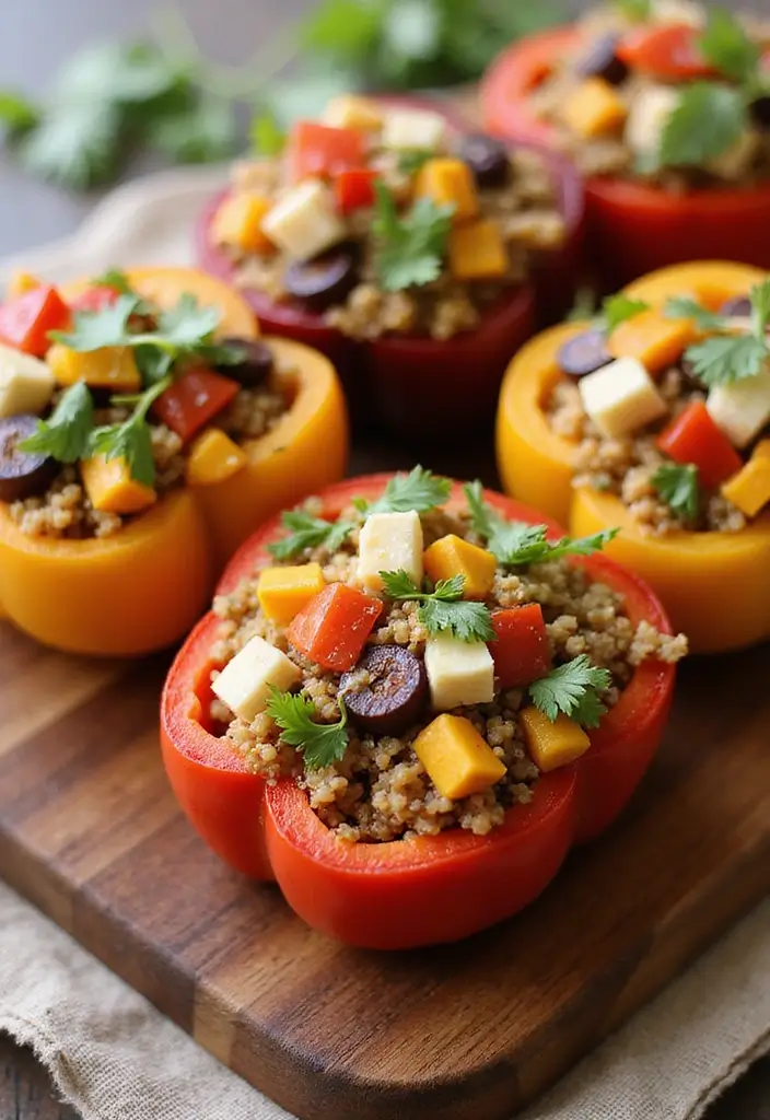 28 Healthy Dinner Recipes for Weight Losing That Actually Satisfy - 13. Mediterranean Quinoa Stuffed Peppers