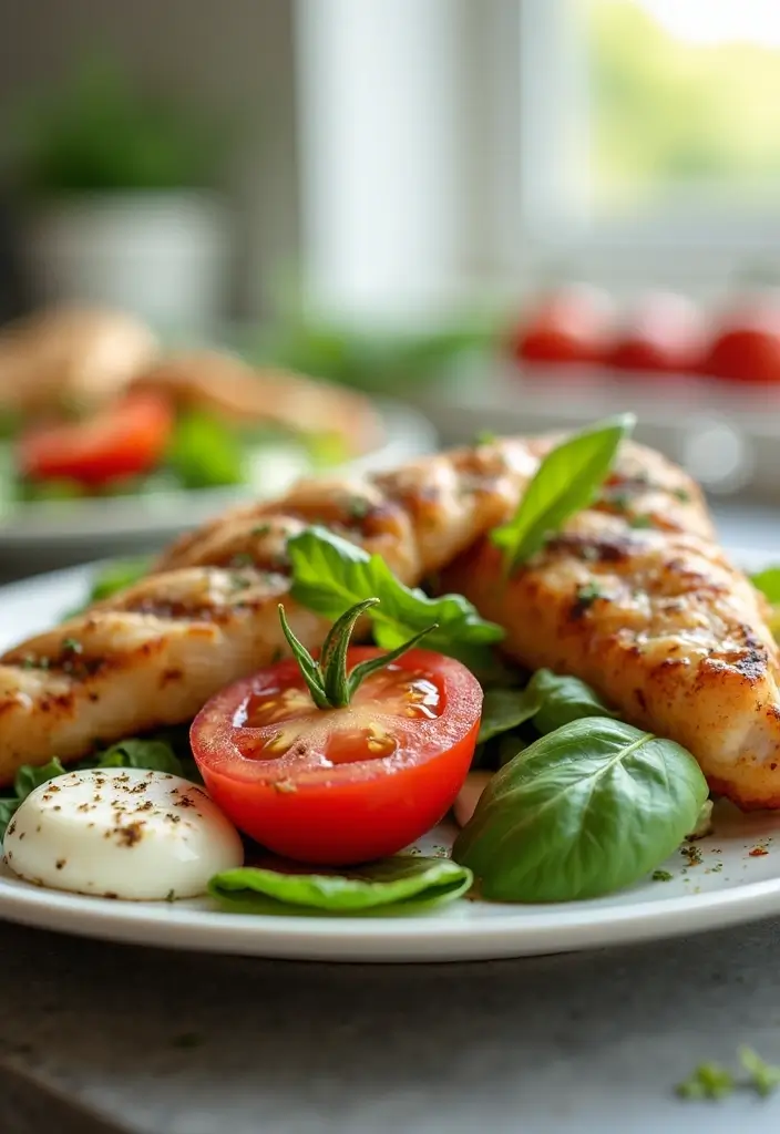 28 Healthy Dinner Recipes for Weight Losing That Actually Satisfy - 21. Caprese Salad with Grilled Chicken