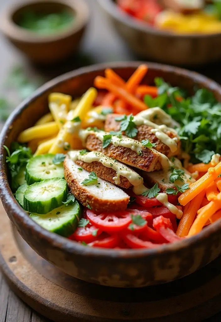 28 Healthy Dinner Recipes for Weight Losing That Actually Satisfy - 24. Tahini Chicken and Vegetable Bowl