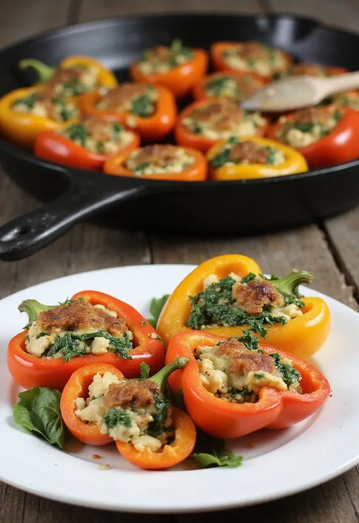 29 Healthy Blackstone Griddle Recipes Full of Flavor - 11. Spinach and Feta Stuffed Peppers