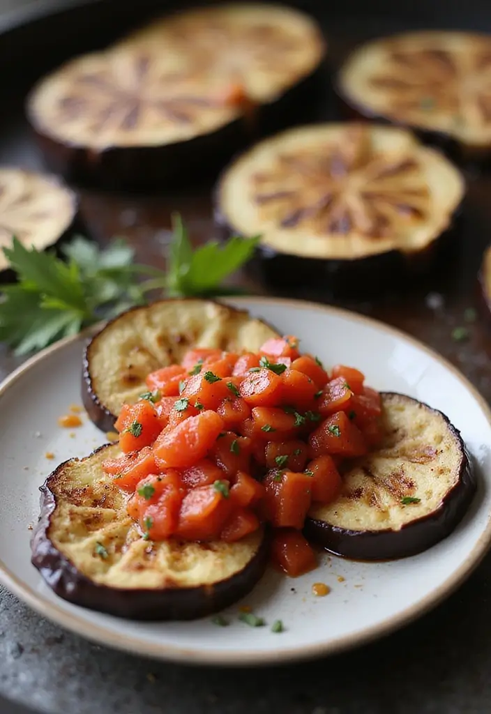 29 Healthy Blackstone Griddle Recipes Full of Flavor - 7. Griddled Eggplant with Tomato Relish