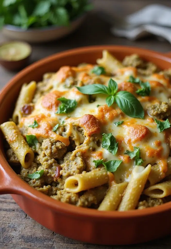 29 Healthy Hamburger Helper Recipes Made From Scratch - 28. Baked Pesto Pasta Hamburger Helper