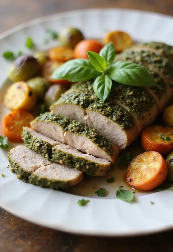 29 Healthy Pork Tenderloin Recipes That Stay Tender - 17. Pesto-Crusted Pork Tenderloin