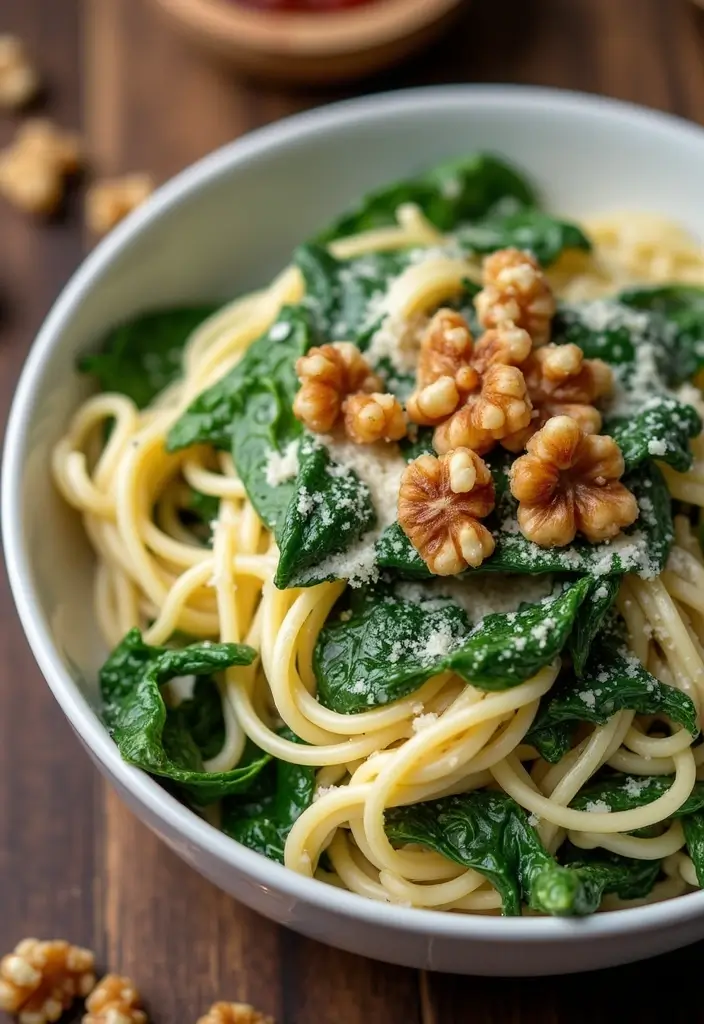 29 Pasta Primavera Recipes Healthy Dinners Full of Veggies - 11. Walnut and Spinach Pasta Primavera