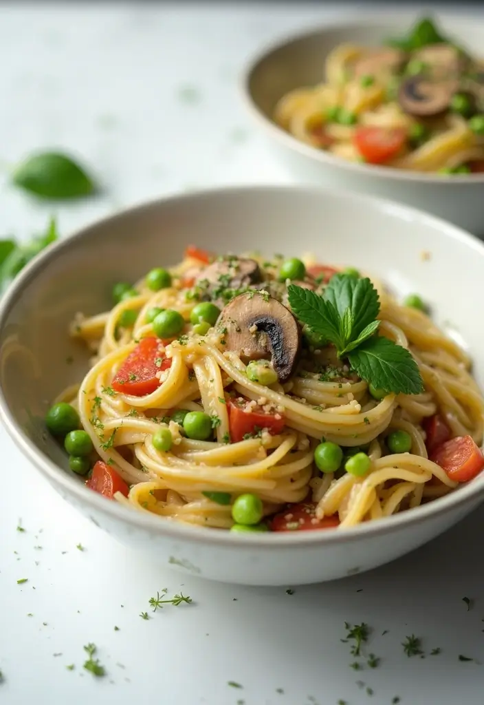 29 Pasta Primavera Recipes Healthy Dinners Full of Veggies - 15. Mushroom and Pea Pasta Primavera